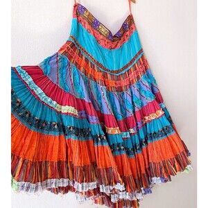 Vintage Sandy Starkman 3X Patchwork Tiered Maxi Circle Skirt Boho Gypsy Cotton